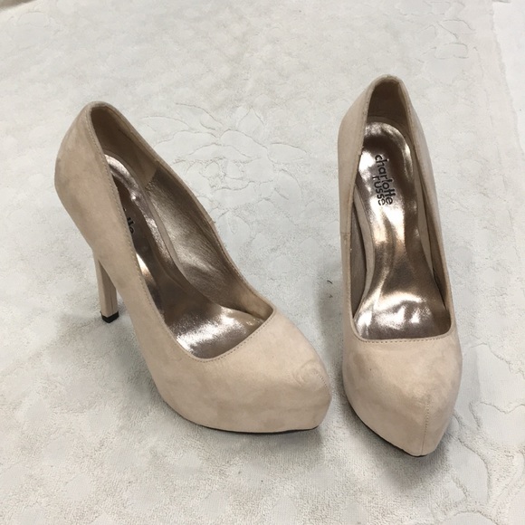 NWOT! Nude Suede Cushioned Stiletto High Heels - Picture 4 of 8